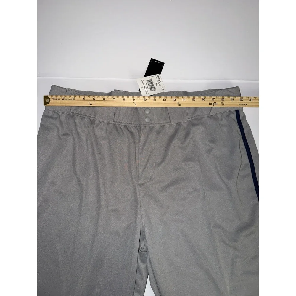Adidas Men 2XL Icon Pro Gray Baseball Pants Stretch Elastic Blue Logo Stripe NWT